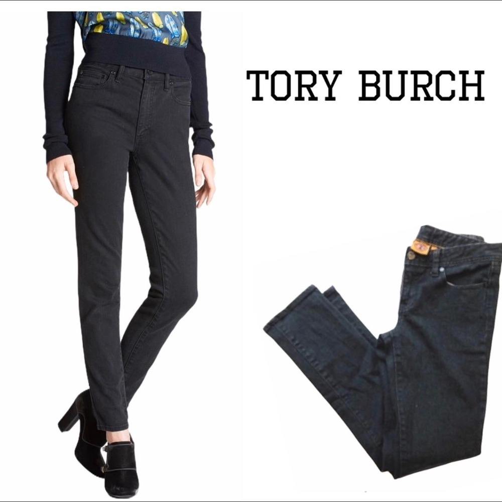 Tory Burch Sz 31 Black Super Skinny Slim Jeans Pants Pockets Logo